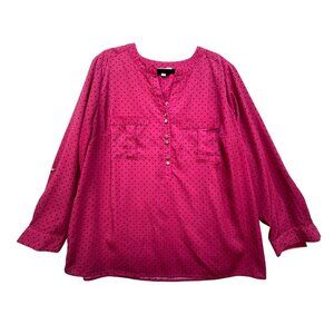 Notations Woman Long Sleeves Blouse Size 3X Pink Polka Dots Casual Pockets